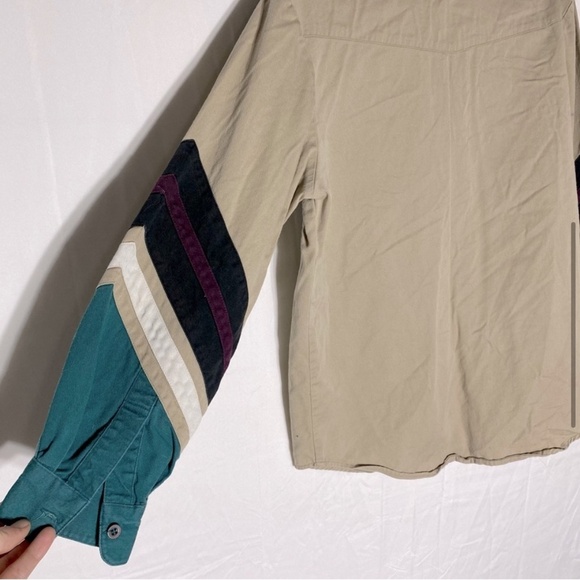 Vintage Spindle River Beige Teal Long Sleeve Button Up Shirt M - Picture 6 of 15